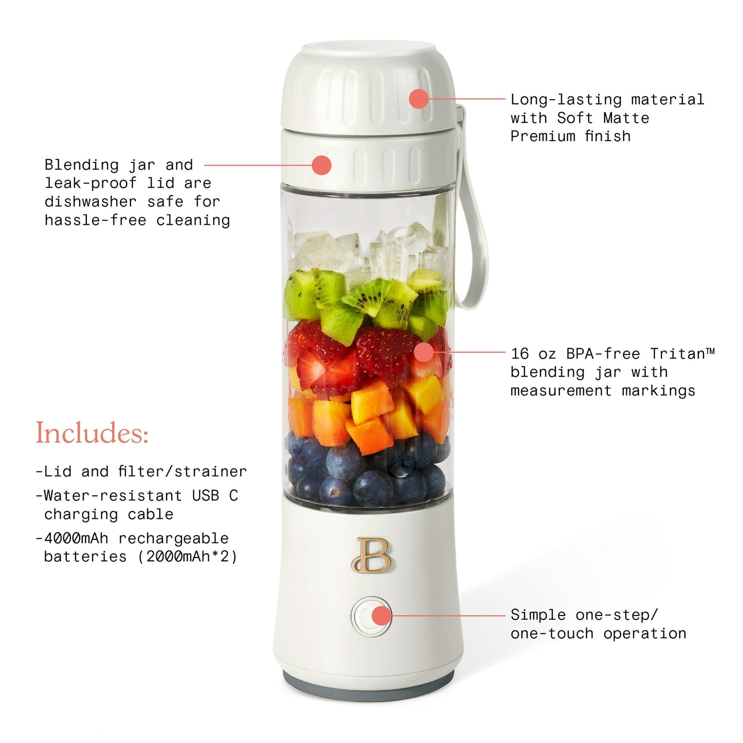 Beautiful Portable to-Go Blender 2.0, 70 W, 16 oz, by Drew Barrymore