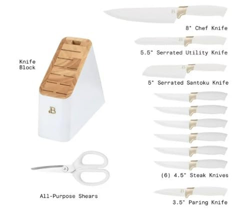 Beautiful 12 Piece Knife Block Set with Soft-Grip Ergonomic Handles