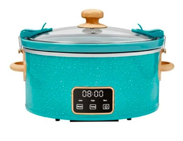 The Pioneer Woman 6 QT Slow Cooker, Locking Lid, Removable Crock, Digital Color Teal