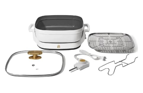 Beautiful 5 in 1 Electric Skillet - Expandable up to 7 Qt with Glass Lid, by Drew Barrymore