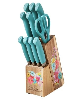 The Pioneer Woman Breezy Blossoms 11-Piece Stainless Steel Knife Block Set, Teal