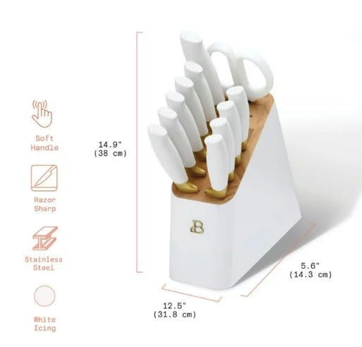 Beautiful 12 Piece Knife Block Set with Soft-Grip Ergonomic Handles