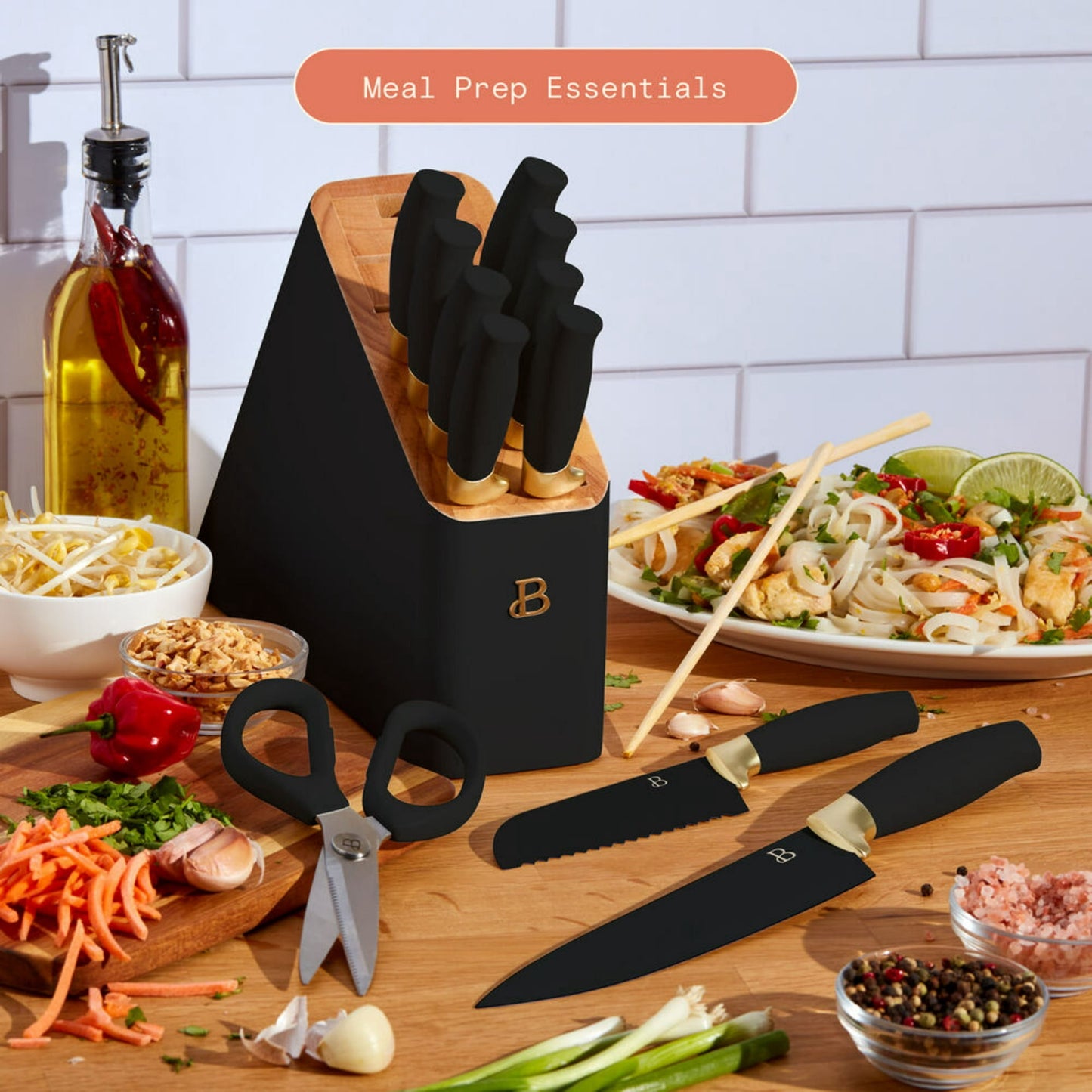 Beautiful 12 Piece Knife Block Set with Soft-Grip Ergonomic Handles