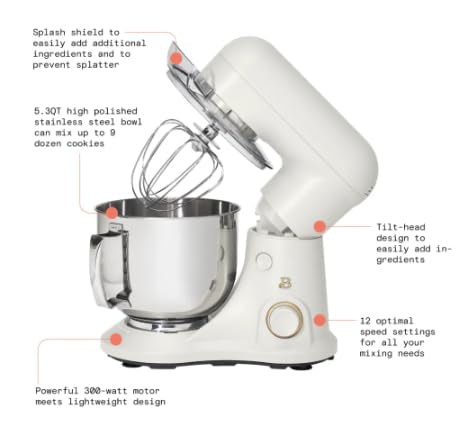 Drew Barrymore 5.3QT Tilt-Head Stand Mixer White Icing