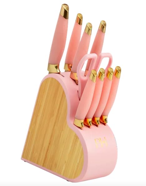 Paris Hilton 10 Piece Cutlery Block Set, Pink Knife Set