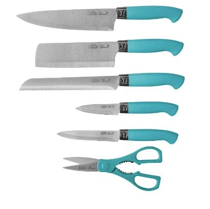 The Pioneer Woman Breezy Blossoms 11-Piece Stainless Steel Knife Block Set, Teal