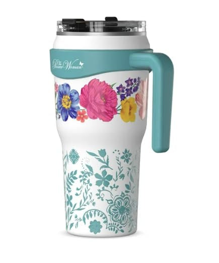 The Pioneer Woman 40 oz Fancy Flourish and Pioneer Woman 40 oz Brilliant Blooms Stainless Steel Insulated Tumblers Set Of 2, Floral