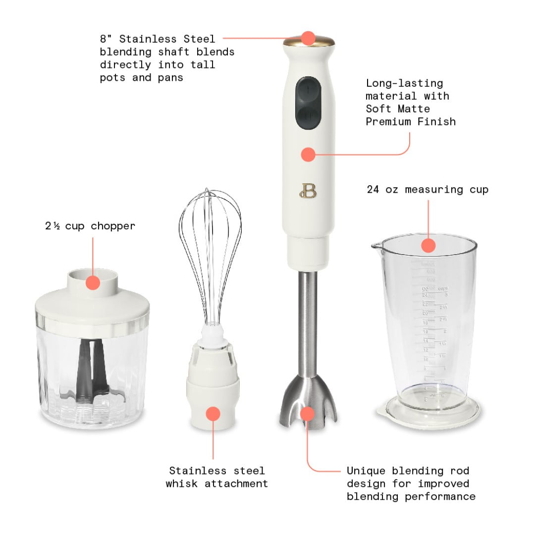 Beautiful 2-Speed Immersion Blender with Chopper & Measuring Cup, by Drew Barrymore