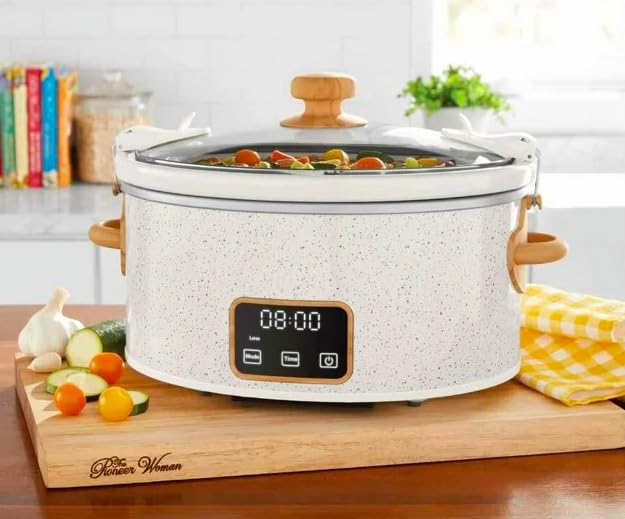 The Pioneer Woman 6 QT Slow Cooker, Locking Lid, Removable Crock, Digital