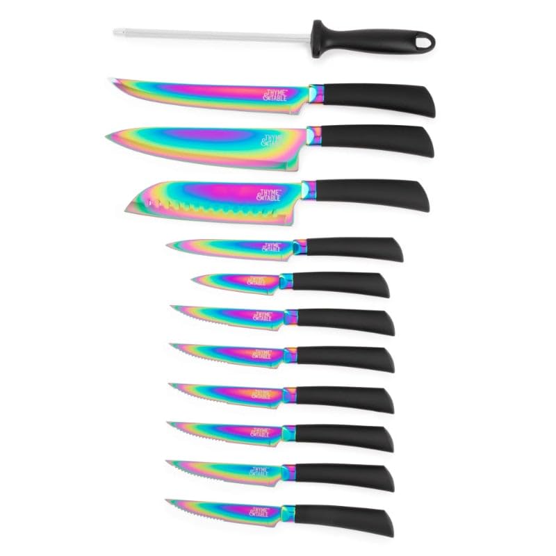 Thyme & Table 13-Piece Knife Block Set, Rainbow Blades knives chef knifeThyme & Table