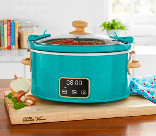 The Pioneer Woman 6 QT Slow Cooker, Locking Lid, Removable Crock, Digital Color Teal