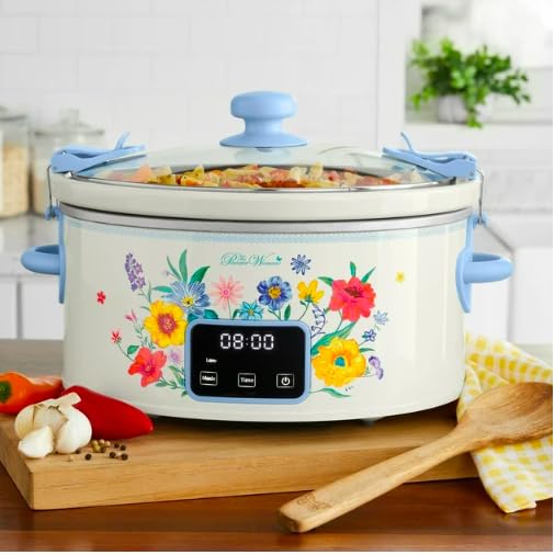 The Pioneer Woman 6 QT Slow Cooker, Locking Lid, Removable Crock, Digital, Brilliant Blooms