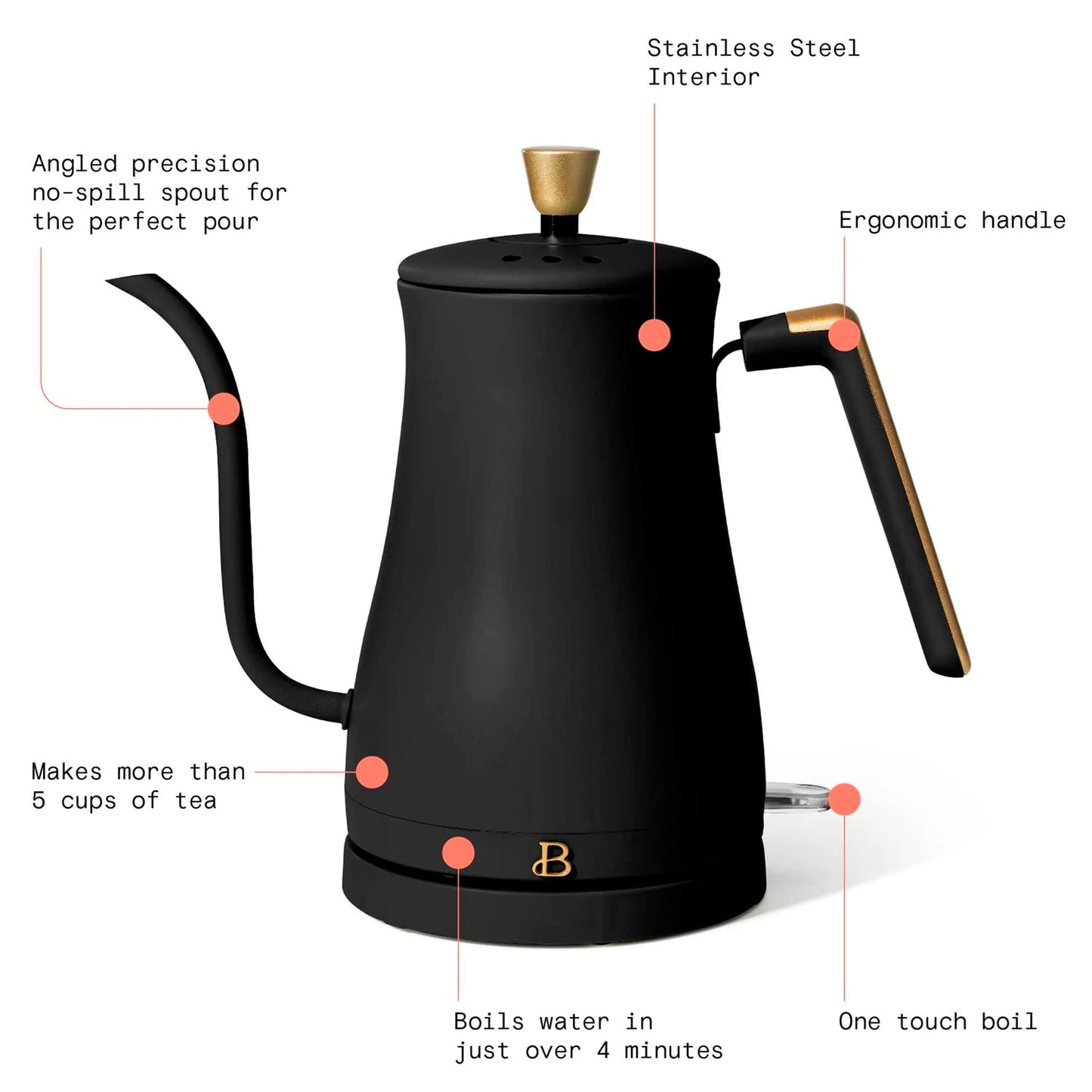 Beautiful 1-Liter Electric Gooseneck Kettle 1200 W, by Drew Barrymore