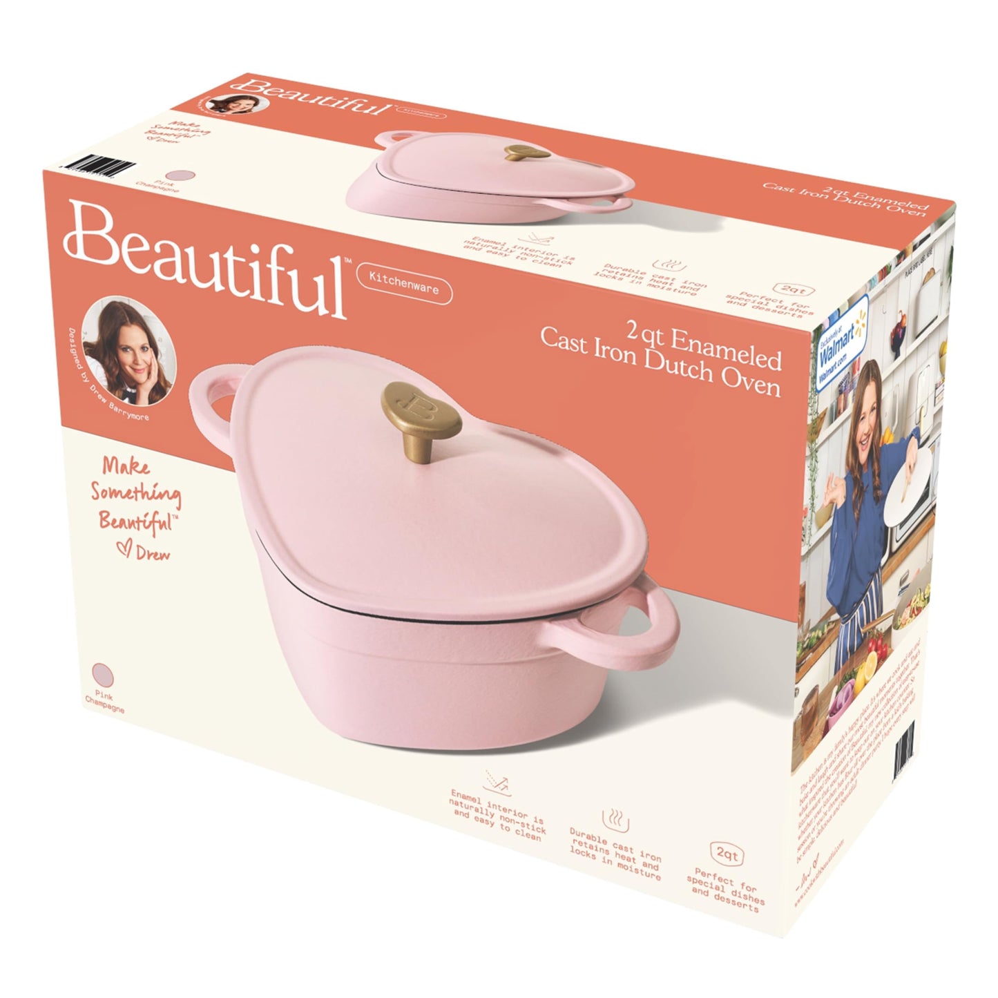 Beautiful 2 Quart Heart Shaped Dutch Oven By Drew Barrymore Champagne Pink