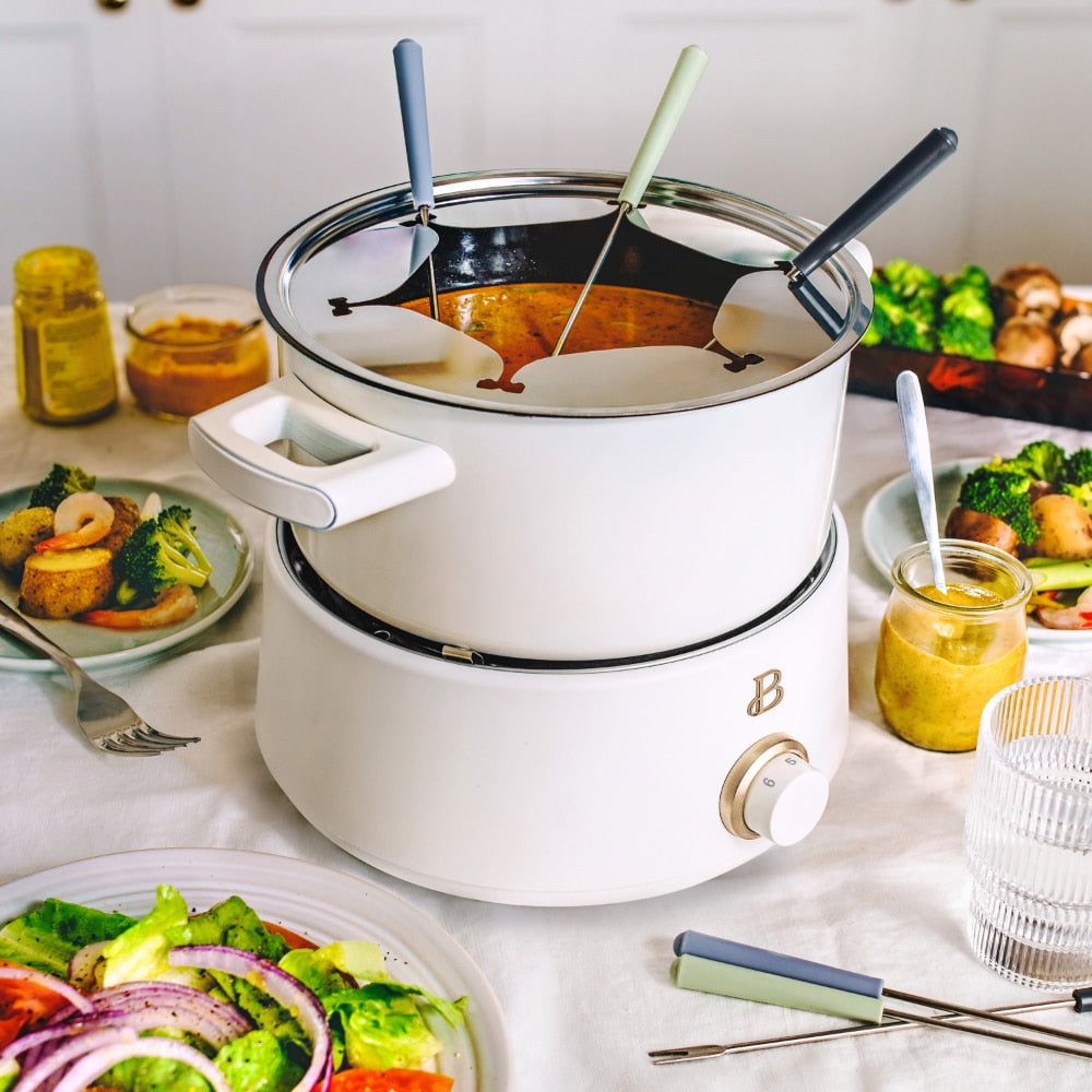 Beautiful 3QT Fondue Set with Bonus 2QT Ceramic Pot, By Drew Barrymore