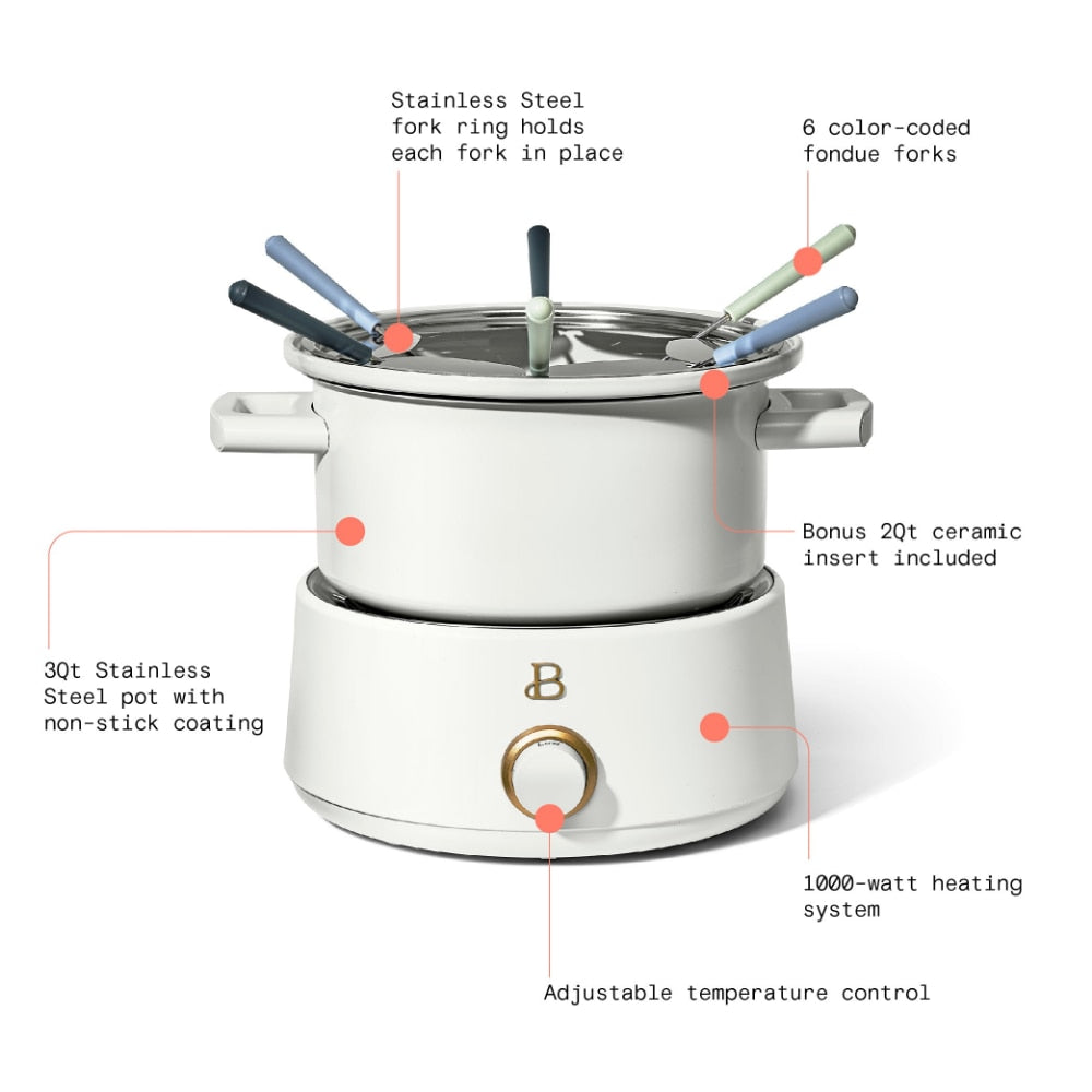 Beautiful 3QT Fondue Set with Bonus 2QT Ceramic Pot, By Drew Barrymore