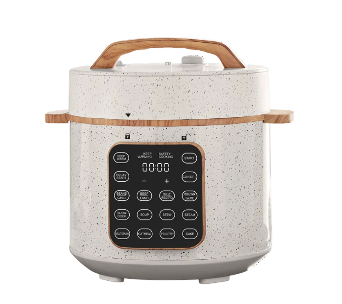 The Pioneer Woman 6 Qt Pressure Cooker,Linen Speckle,Wood Grain, Blinking Display, Touch Control