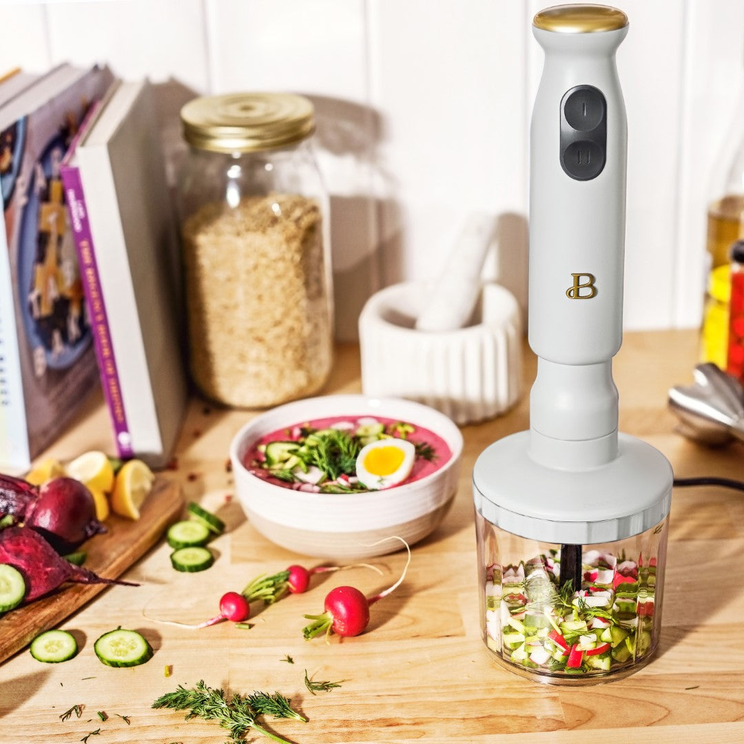 Beautiful 2-Speed Immersion Blender with Chopper & Measuring Cup, by Drew Barrymore